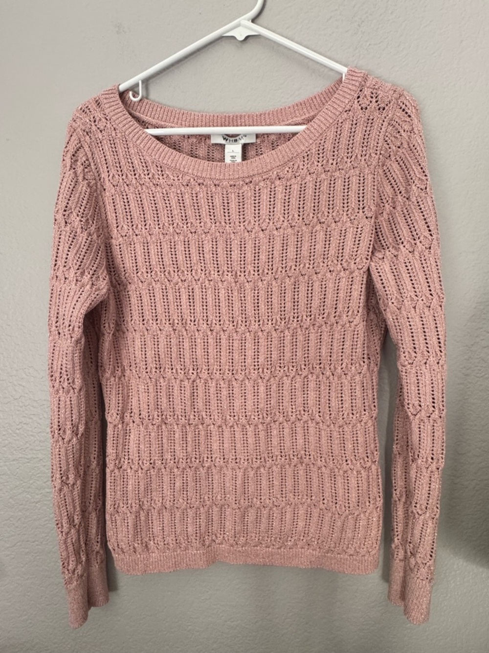 White House Black Market Open-Knit Scoopneck Sweater - Dusty Pink Metallic
